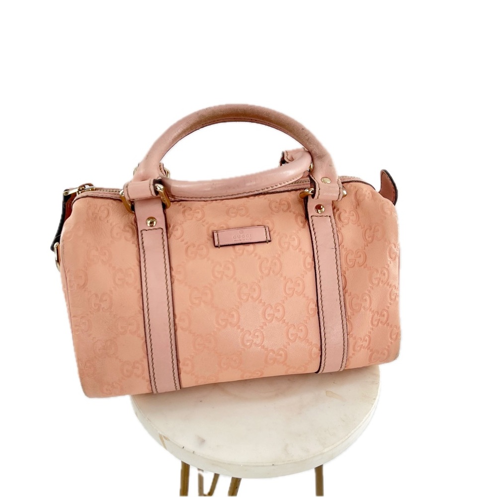 GUCCI GG Small Joy Boston Bag Guccissima Leather Powder/Baby Pink Authentic - Picture 13 of 17
